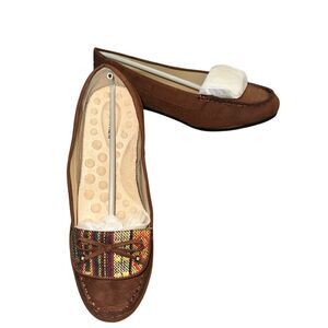 Comfortview Womens 9WW Slip On Loafers Flats Brown Tapestry Non Slip Soles New